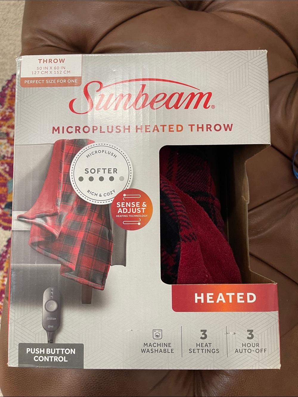 Sunbeam Red and Black Plaid Microplush Heated Throw